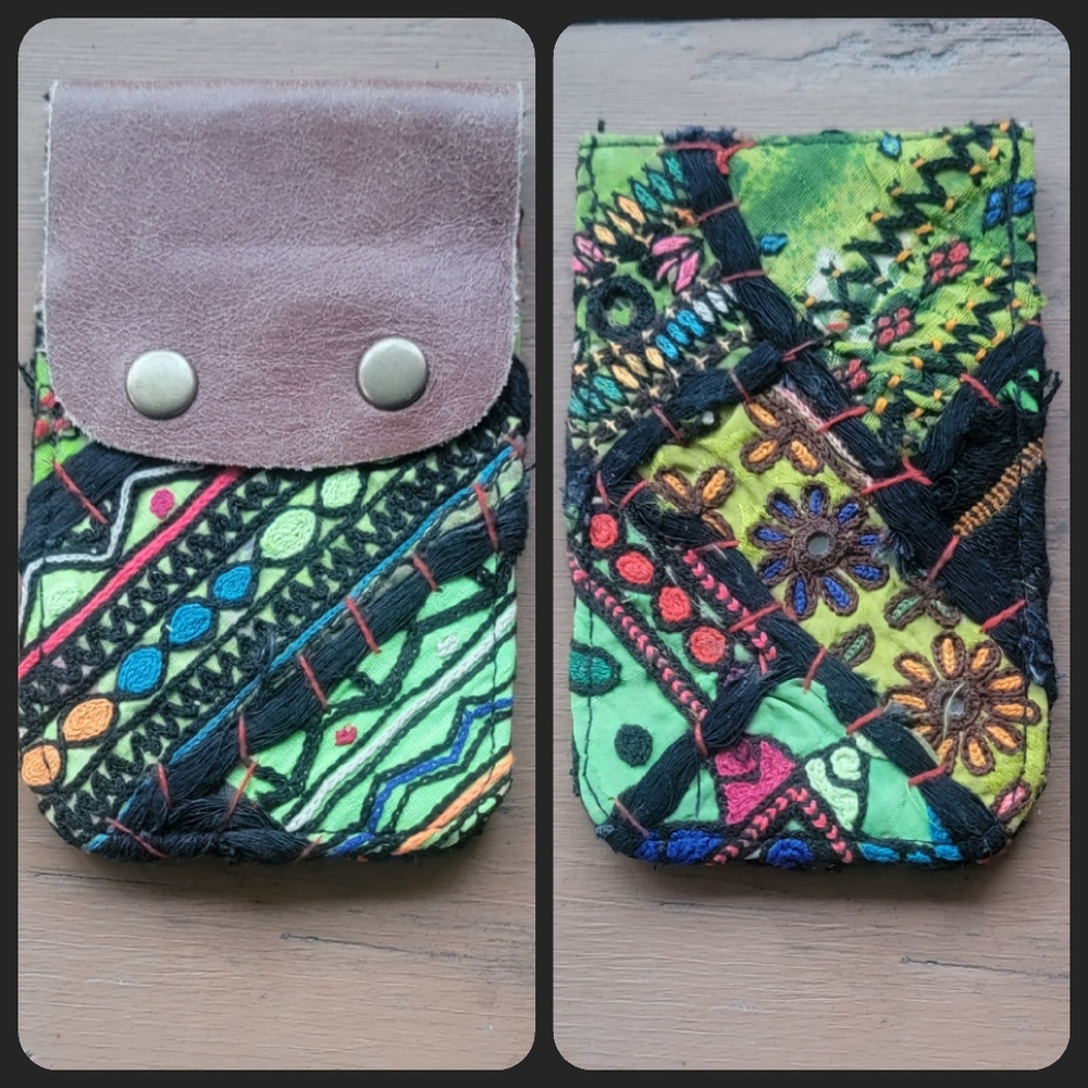🪬🍄 Free People Boho Embroidered Repurposed vtg banjara hippie Wallet card case